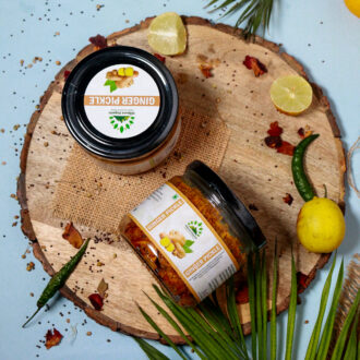 Hillpure Organic Ginger Pickle, Handcrafted Original Recipe & Traditional Taste, From Uttarakhand – (300 + 300 gm, Glass Jar), Pack of 2