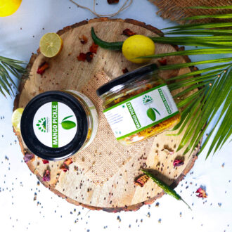 Hillpure Organic Mango Pickle, Aam ka Achar Handcrafted original recipe & Traditional Taste, From Uttarakhand Handpicked Mango | No Preservatives/Colors | – 300 +300 gm Glass Jar (Pack of 2)