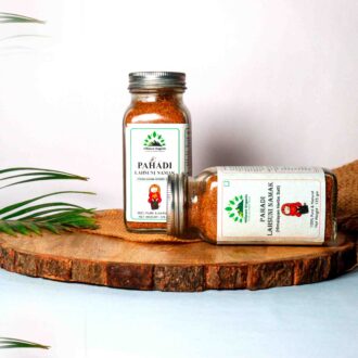 Hillpure Organic Pahadi Lahsuni Namak | Himalayan Herbs Salt | Pahadi Flavoured Salt Hand Grounded On Silbatta | From Uttarakhand (125 gm + 125 gm)